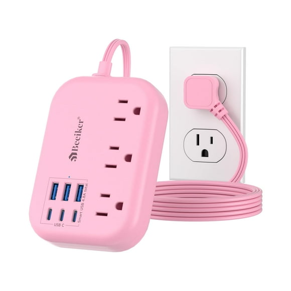 Power Strip Beeiker 6 USB (3 USB C) con 3 salidas, cable rosa de 5 pies