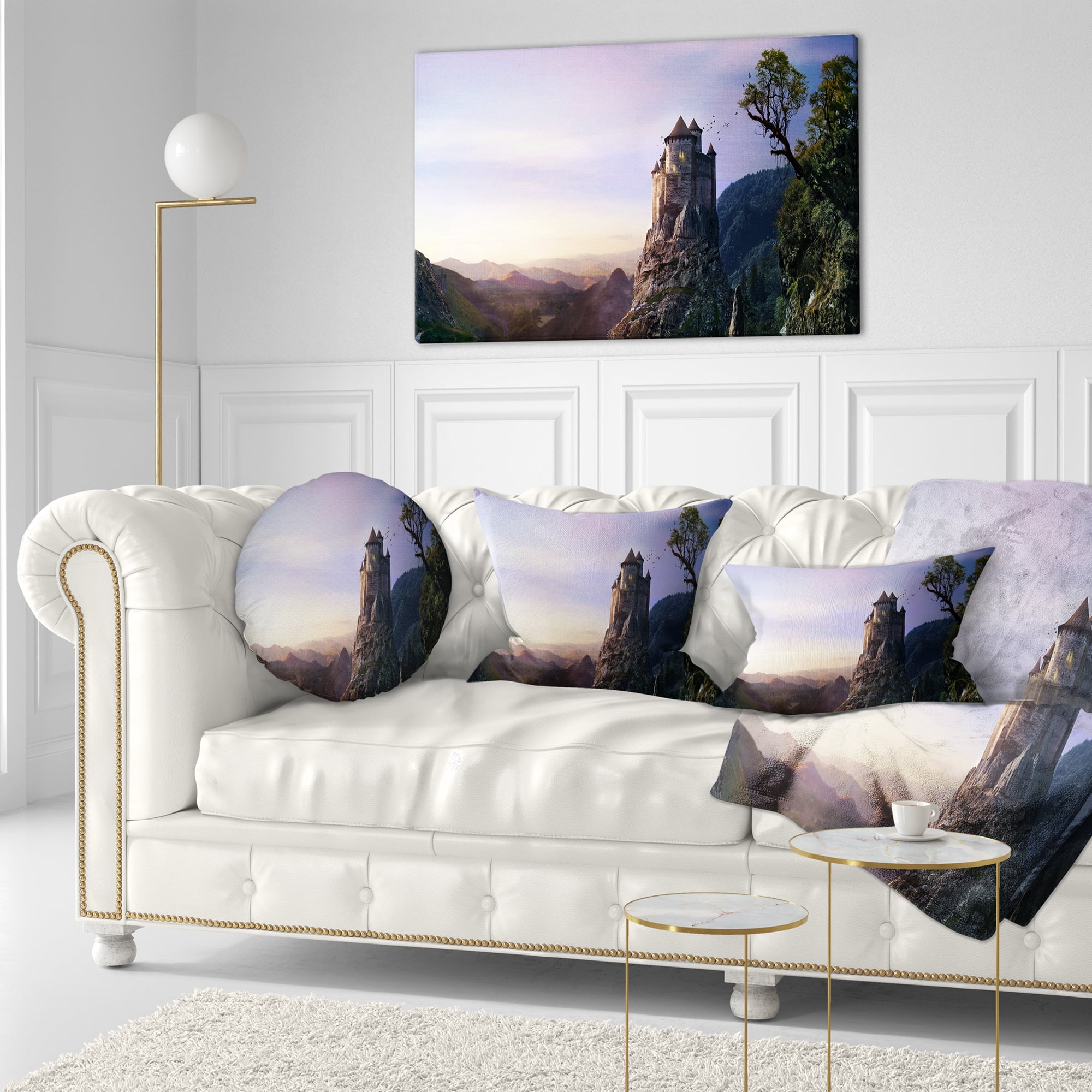 Designart Misty Castle Landscape - Photography Throw Pillow - 12x20
