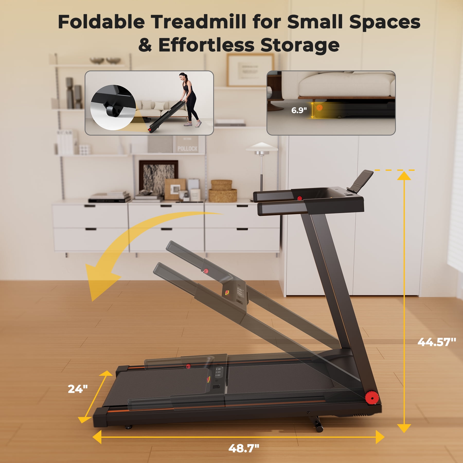 SSPHPPLIE Folding Treadmill with 6% Incline for Home,300 LBS Capacity, 3 HP,0.6-7.5MPH,Easy Assembly for Small Space