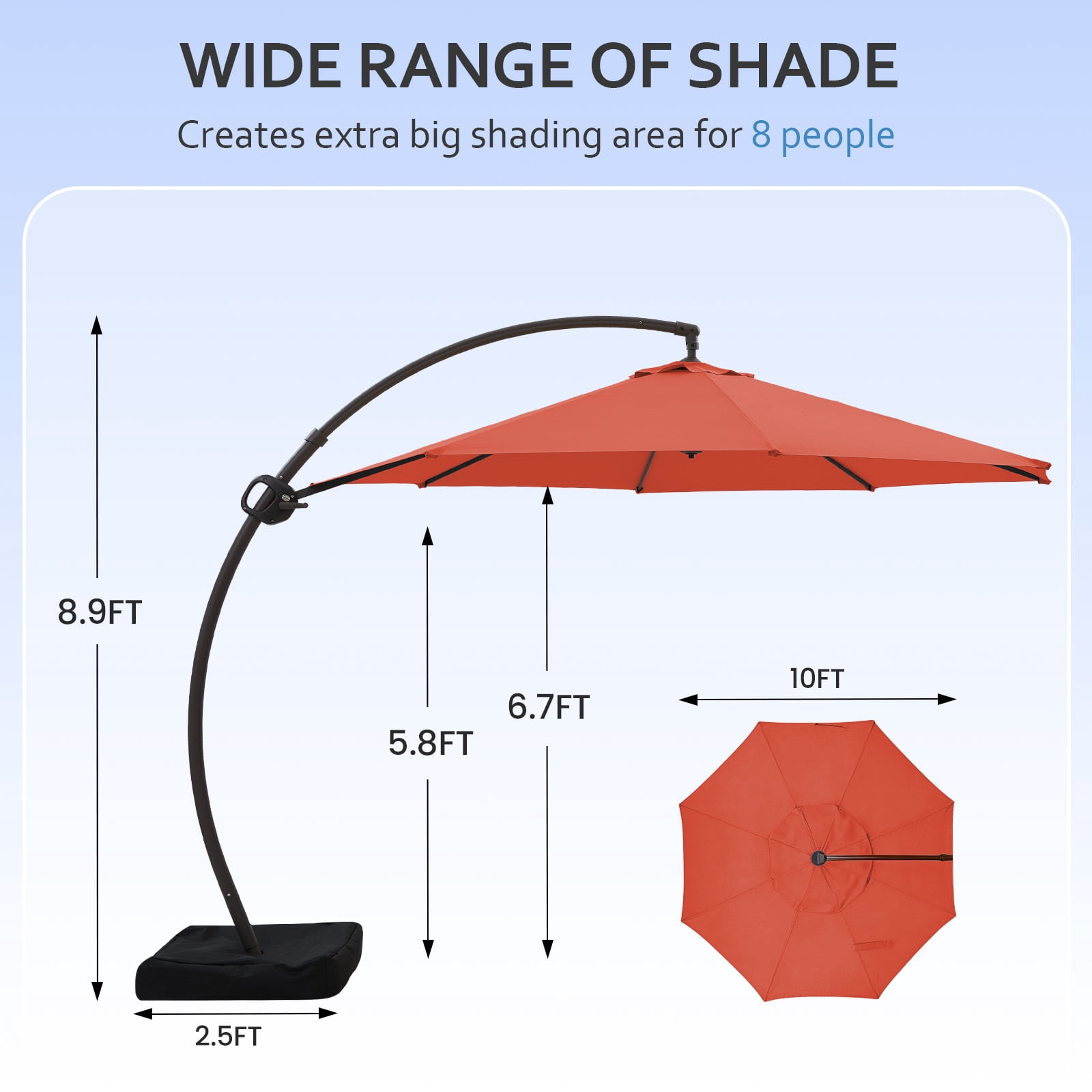 JUSTLET 10ft Curvy Cantilever Offset Hanging Market Patio Umbrella with Base, Orange