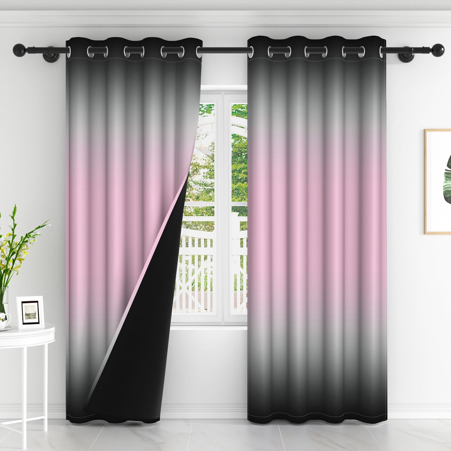 Lfeey Baby Pink Black Blackout Curtains 84 Inch Long 2 Panels, Bedroom/Living Room Insulated Light Blocking Decorative Drapes