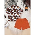 thumbnail image 5 of Yunliwuli Toddler Boys Halloween Outfits Bowtie Ghost Pumpkin Print Turn-Down Collar Short Sleeve Shirts Tops Shorts 2Pcs Clothes Set, 5 of 9