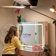Boahaus Aria Vanity Desk with Mirror and Lights – 7 Drawer Makeup Vanity Table with Storage, Power Outlet and Speakers