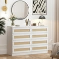 thumbnail image 3 of Commode Double à 8 Tiroirs pour Chambre, Commode en Rotin, Commode Moderne en Bois, Table de Chevet pour Garde-Robe, Chambre de Bébé, Salon et Entrée, Blanc, 3 of 7