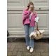 thumbnail image 2 of Abrigo rosa con cuello en V para mujer, Chaqueta corta de manga larga con botonadura única, ropa de calle informal, moda de otoño, 2 of 5