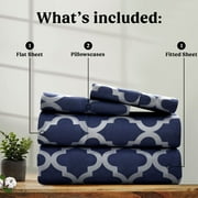 Lux Decor Collection Queen Bed Sheets, Premier 1800 Series 4 Pc Deep Pocket, Wrinkle, Fade, Stain Resistant Bedding Sheets Set, Navy Blue