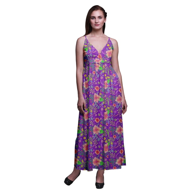 Bimba Robe Longue Maxi à Bretelles Spaghetti Ajustables à Imprimé Floral Tenue de Plage d'Été-Xxx-Grand