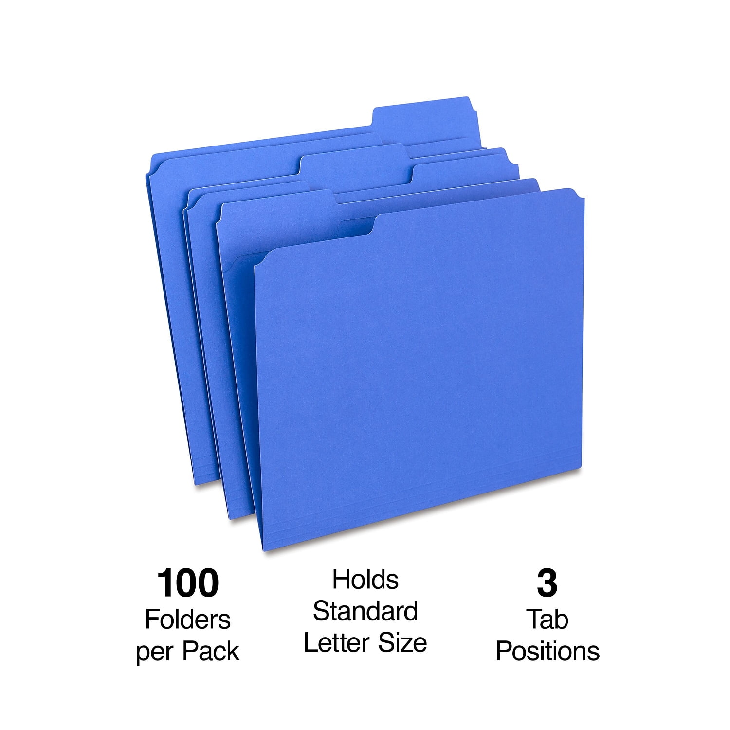 Staples Colored File Folders w/ Reinforced Tabs Letter 3 Tab Blue 100