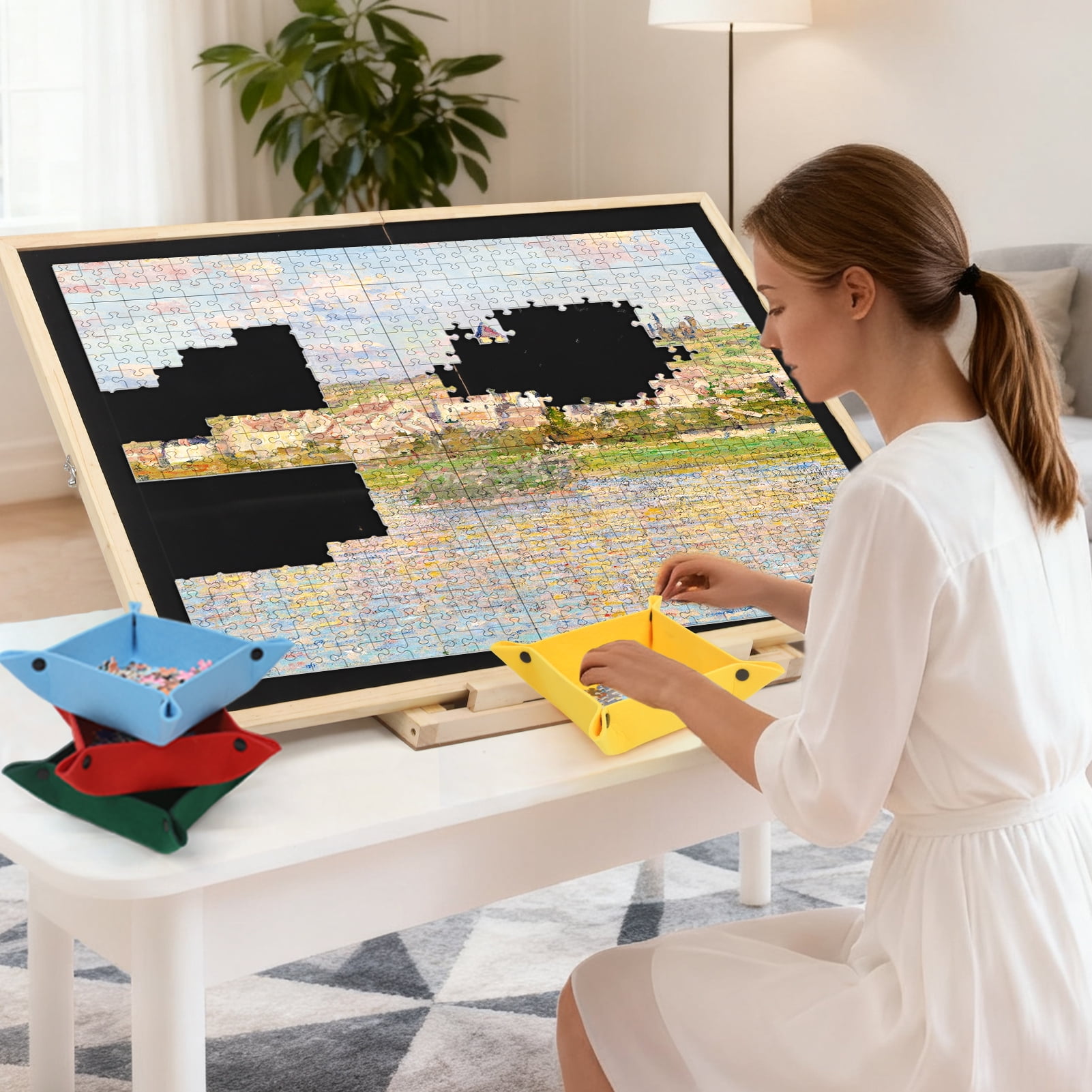 Foldable Puzzle Board 1500 Pieces, Rotating & Tilting Jigsaw Puzzle Board with 4 Non-Woven Drawers, 26x35.8'' Wooden Puzzle Table, Portable Board GameTable for Adults, Birthday Gift for Mom