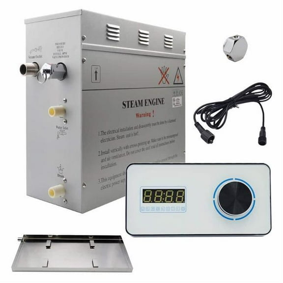 Steam Planet GH9LWP Superior Encore 9 kW Self-Draining Steam Bath Generator Kit & Horizontal Digital Keypad & Drip Pan, White