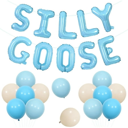 Kreatwow Goose Birthday Decorations Silly Goose Foil Balloon Banner Goose Theme Blue and White Latex Balloons Farm Animal Birthday Decorations for Boys Duck Birthday Funny Goose Party Supplies