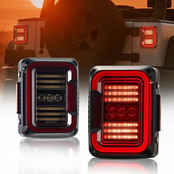 SPBTAR LED Tail Light Fit For 2007-2018 Jeep JK JKU LED Tail Lights, Unique C Shaped Design Smoked Lens, 20W Reverse Lights, Built-in EMC, DOT Compliant, 2 PCS