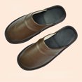 thumbnail image 2 of XIHAHA-zapatos de interior de cuero para otoño e invierno, zapatillas para hombre y mujer, chanclas concisas de color azul marino, Zapatillas de casa simples para hombre, 2 of 5