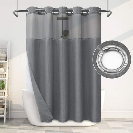 No Hook Shower Curtain With Snap In Liner White Waffle Fabric Hotel Luxury Modern Farmhouse Bathroom Double Layer Heavy Textured Washable Waterproof Mesh Top Window Curtains Set 71 X 74 Canada Hook Shower Curtain With Snap In Liner, Luxury Shower Curtain Hooks