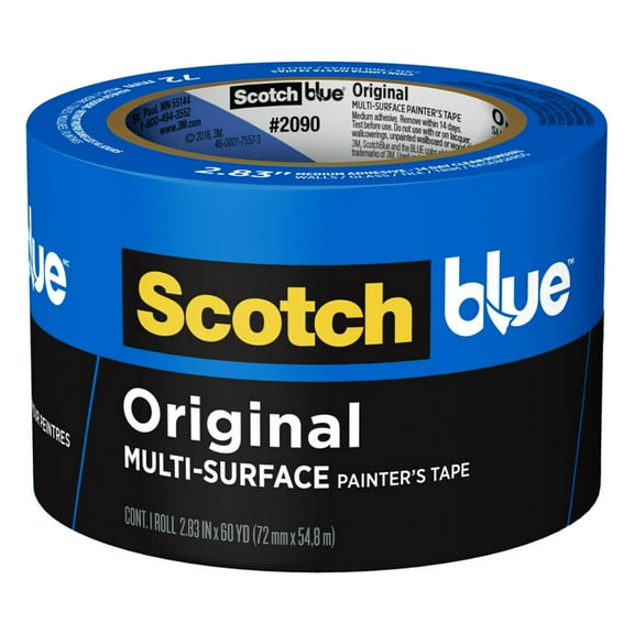 ScotchBlue Original Multi-Surface Painters Tape, 3 Inch Wide (2.83 In. x 60 Yds) 1 Roll, Blue Paint Tape Protects Surfaces and Removes Easily, Masking Tape for Indoor and Outdoor Use (2090-72NC)