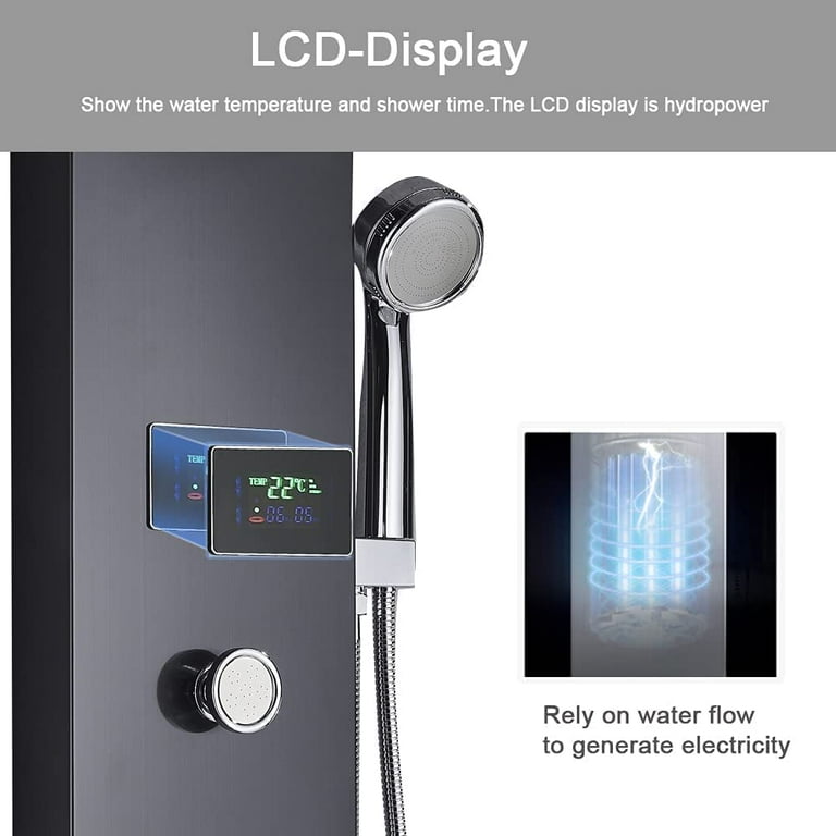 Zovajonia LED Shower Panel, 6-Functions, Stainless Steel Zovajonia LED Shower Panel, 6-Functions, Stainless Steel
