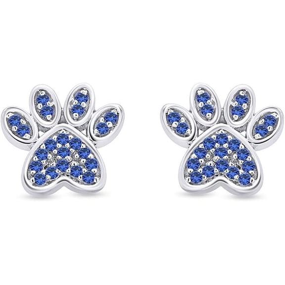 Divine Creation 2.20 Ct Round Cut Blue Sapphire Dog Paw Push Back Stud Earrings 14K White Gold Plated For Womens 925 Sterling Silver