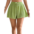 thumbnail image 2 of Summer Casual Tie Front Lettuce Trim Ribbed Knit Shorts High Waist Women'S Shorts Grass Green S, 2 of 7