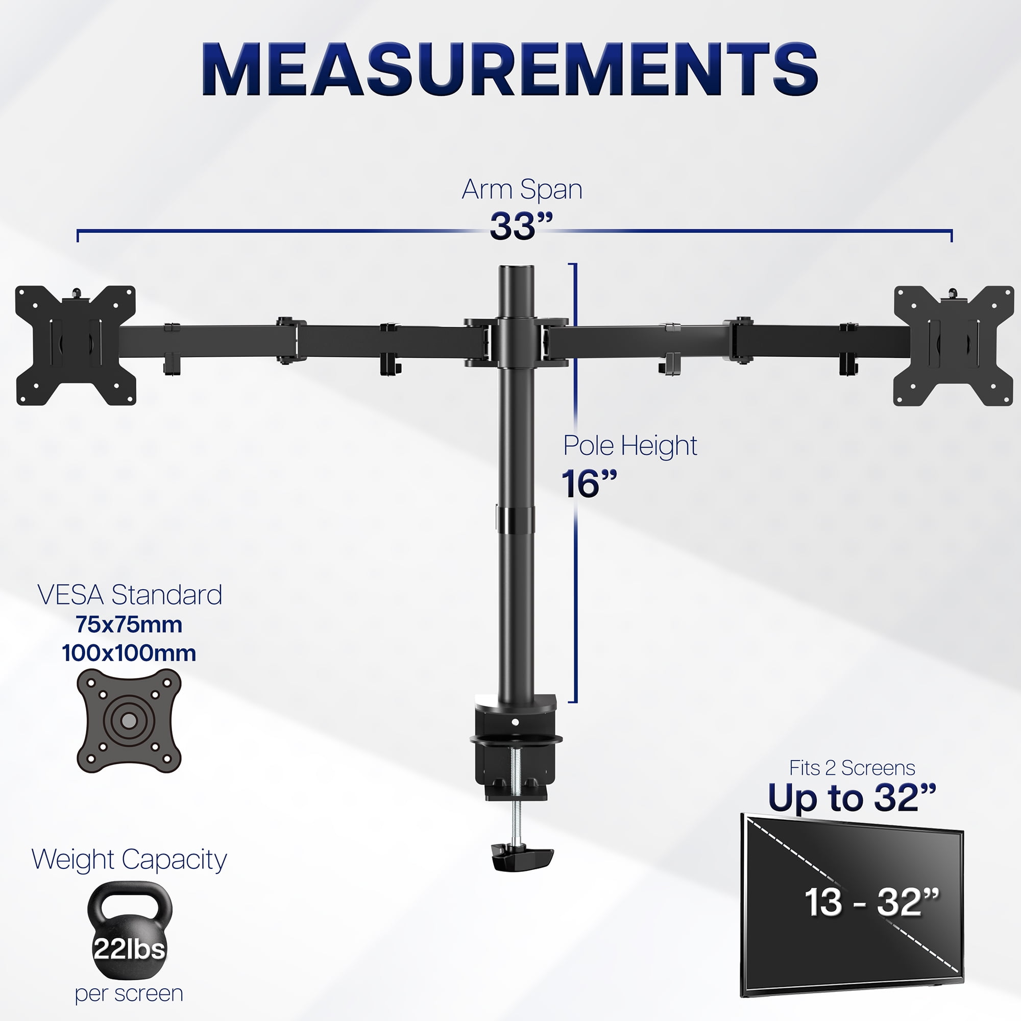 VIVO Black Dual Monitor Desk Mount Adjustable Stand, Fits Screens up to 32"