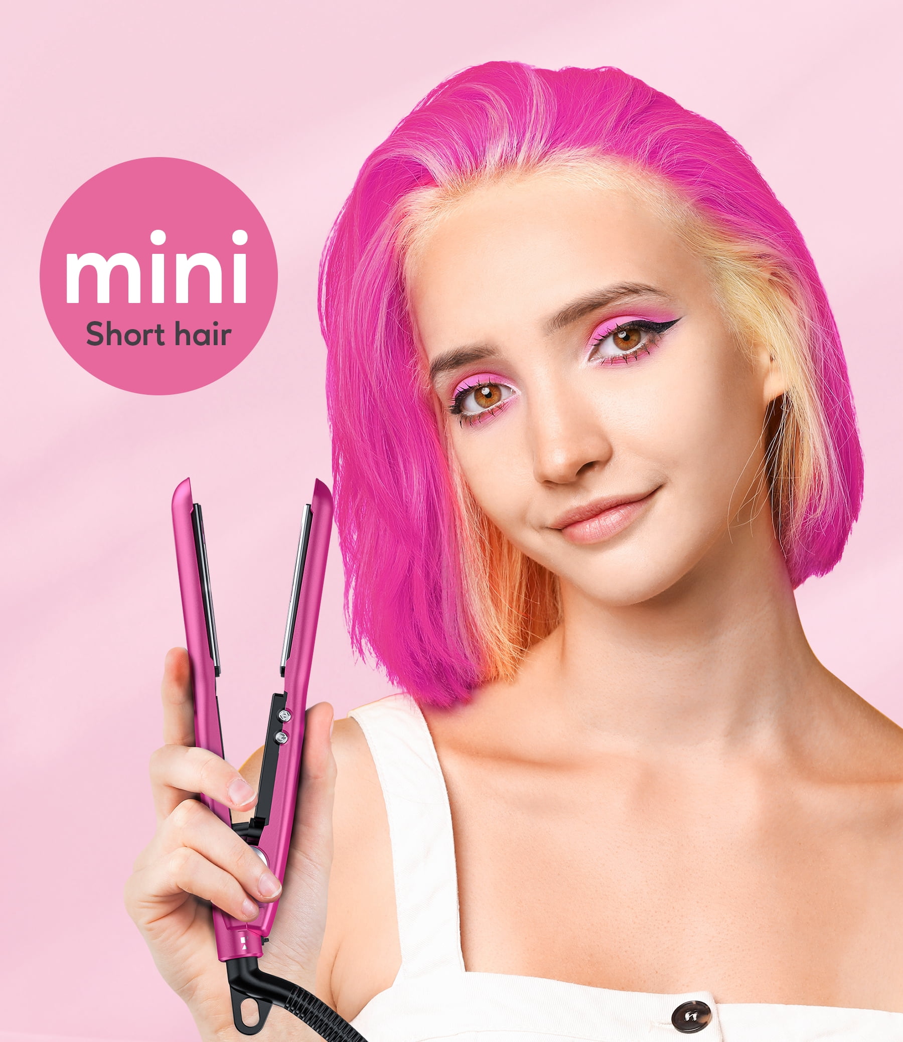 Terviiix 1/2" Mini Tourmaline Ceramic Flat Iron Hair Straightener with Adjustable Heating, Pink
