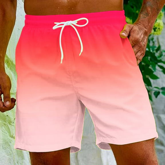 Jacenvly Mens Board Shorts Gradient Color Casual Swim Trunks for Men Skin-Friendly Men's Gradient Printing Special Print Beach Trouser Shorts Pants Multicolor