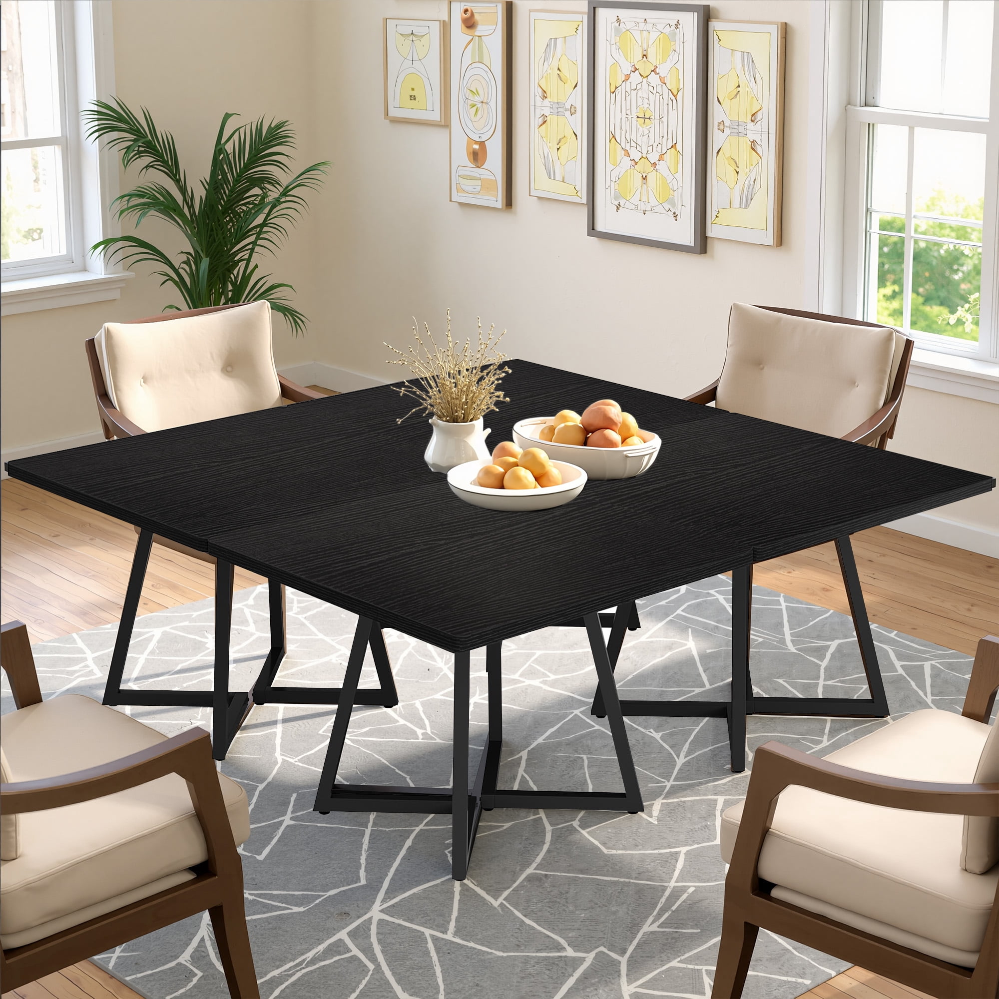 MAYEERTY 31.49" Square Industrial Dining Table, 2-Seater with Vintage Brown Wood & Black Metal Frame