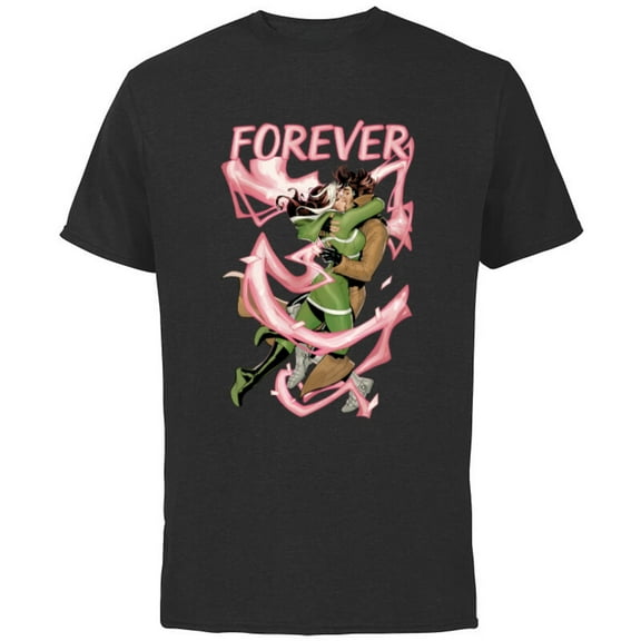 Marvel X-Men Rogue and Gambit Forever Kiss Valentine's Day - Short Sleeve Cotton T-Shirt for Adults - Customized-Black