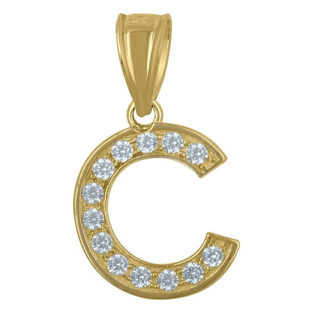 10k Yellow Gold Unisex Cubic Zirconia C Alphabet Initial Charm Pendant