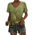thumbnail image 2 of Summer Saving Wycnly Womens Blouses and Tops Dressy Fashion Going out Loose Fit Comfy Lightweight Ladies Tshirts Summer Floral V-Neck Short Sleeve Cute Tees Tops Army Green XL, 2 of 5