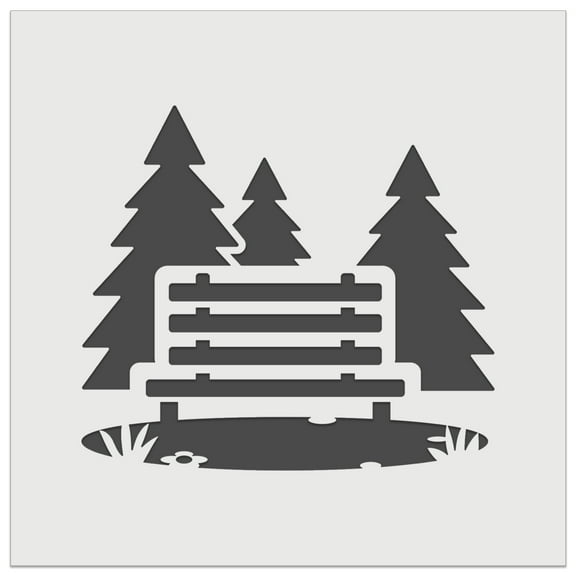 National Park Bench with Pine Trees and Grass DIY Cookie Wall Craft Stencil - 5.5 Inch