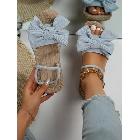 

Women Bow Decor Flat Sandals Vacation Polyester Two-way Wear Sandals