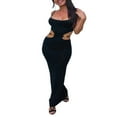 thumbnail image 3 of PENGXIANG Robe Longue Ajourée pour Femmes Bodycon Dos Nu Maxi Robe Nœud devant Robe de Cocktail Noire L, 3 of 7