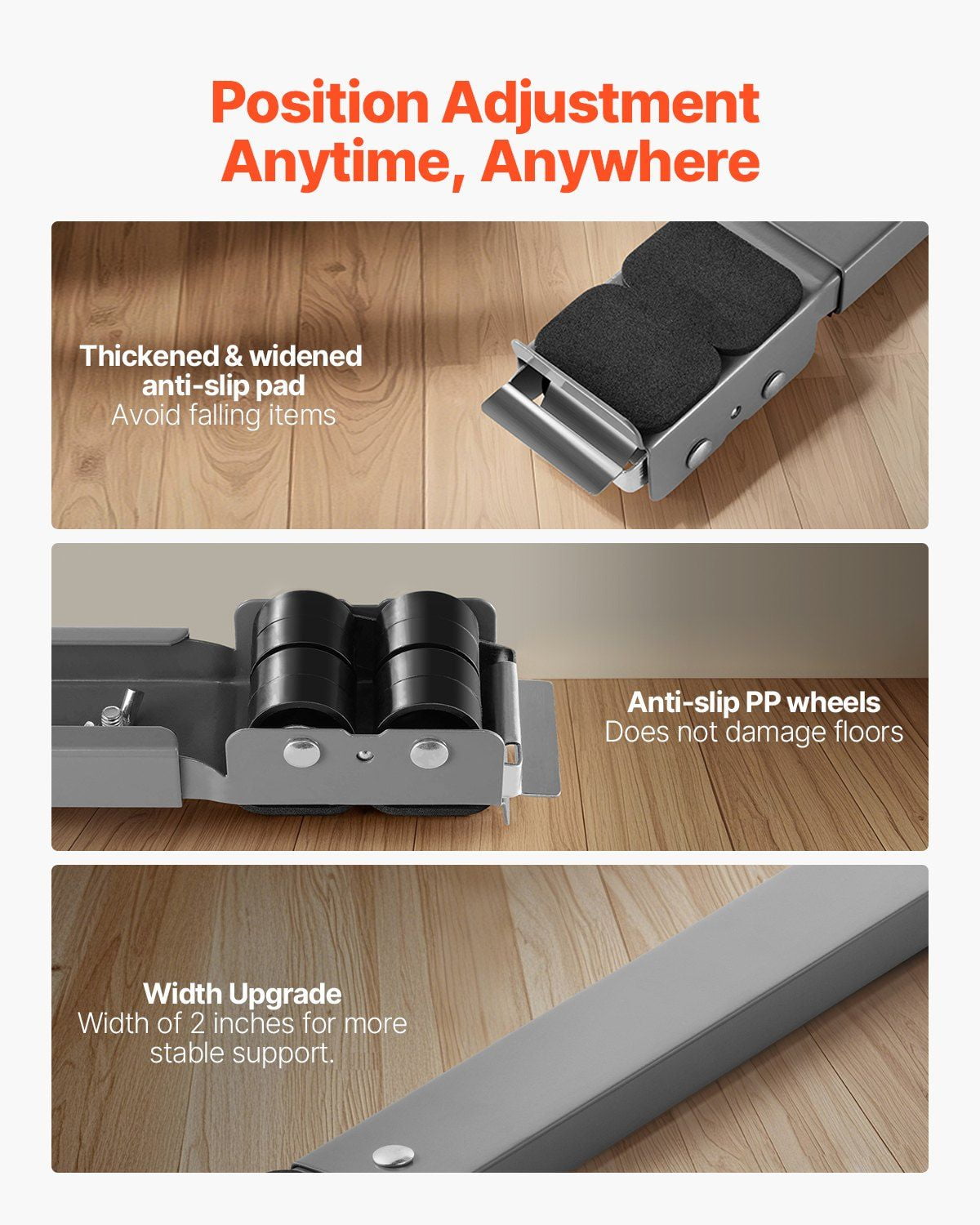 Appliance Roller 330 lbs Load, Adjustable Base Furniture Dolly, Retractable Mobile Roller for Washer Dryer, Grey