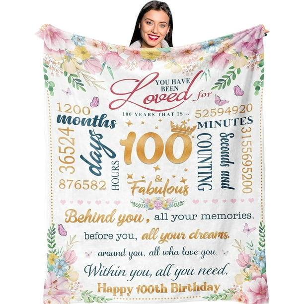 LHSHID 100th Birthday Gifts for Women Gifts for 100 Year Old Woman 100th Birthday Gift Ideas Best Gifts for Women Turning 100 100th Birthday Decorations 100 Year Old Bday Gifts Blanket 30"x40"