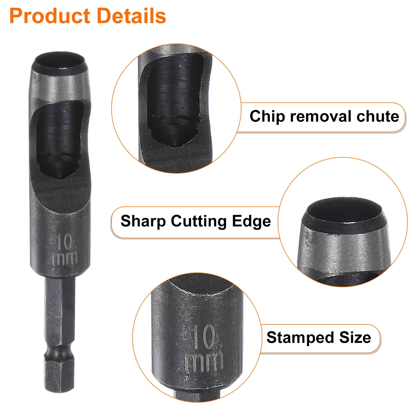Uxcell 4pack 10mm,12mm Leather Hollow Hole Punch with 1/4" Hex Shank for Drill, Belt Hole Punch Punching Cutter Tool