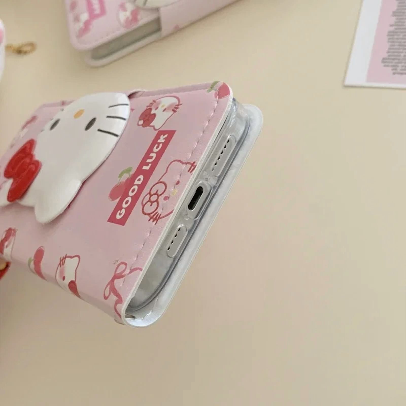 Cute Cartoon Sanrio Hello Kitty Leather Flip Phone Case For iPhone 16 15 14 13 Pro Max Cover