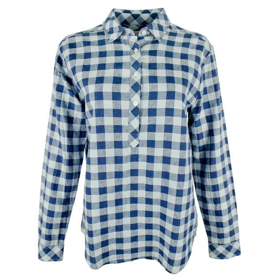 Women's Plaid Popover Linen Blend Shirt FB Small