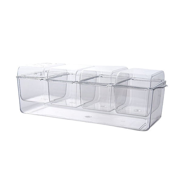 MOPOOR Ice Chilled Condiment Caddy with 4 Containers, Condiment Serverwith Removable Dishes for Bar Accessories, Fruit, Salad, Taco, Party Garnish