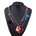 thumbnail image 2 of Women's Beaded Feather Tassels Alloy Pendant Multilayer Long Necklace, 2 of 3
