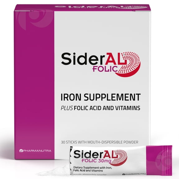 SiderAL® Folic, Iron Supplement for Women, Folic Acid, Vitamin C and B12, 30 Packets