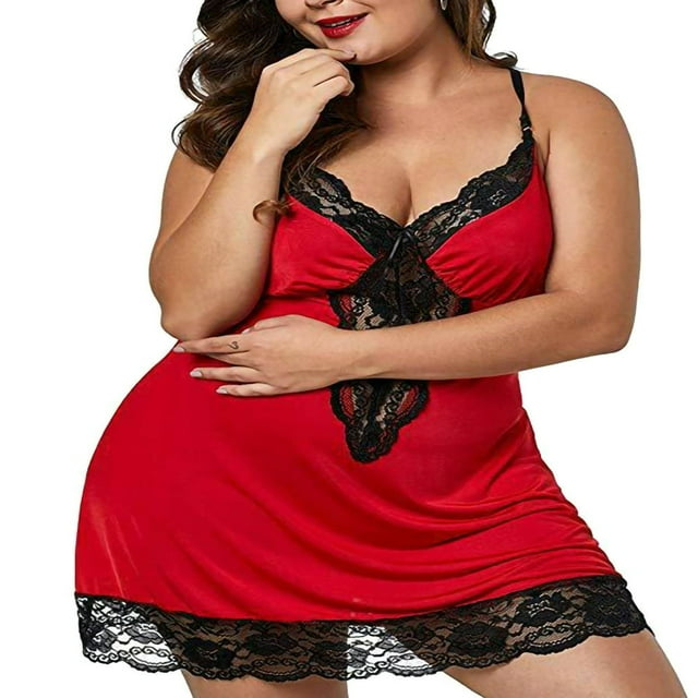 Femmes Lingerie Sans Manches Robe avec Dentelle Décoration Mesh Transparent V Cou Vêtements d'Été