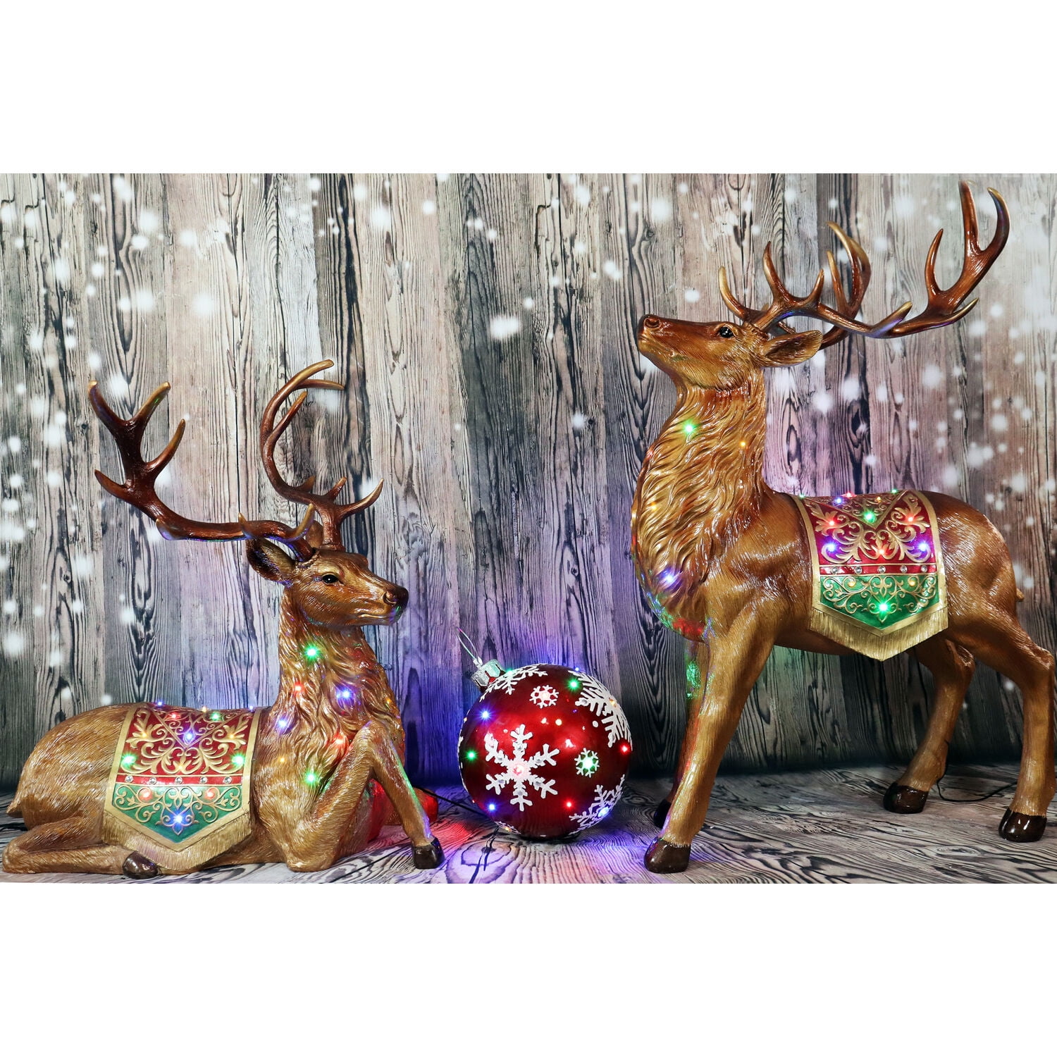 Fraser Hill Farm Indoor/Outdoor Oversized Christmas Decor with Long-Lasting LED Lights, 4-Ft. Tall Sitting Reindeer with Metallic Finish, FFRS047-RD1-BRN