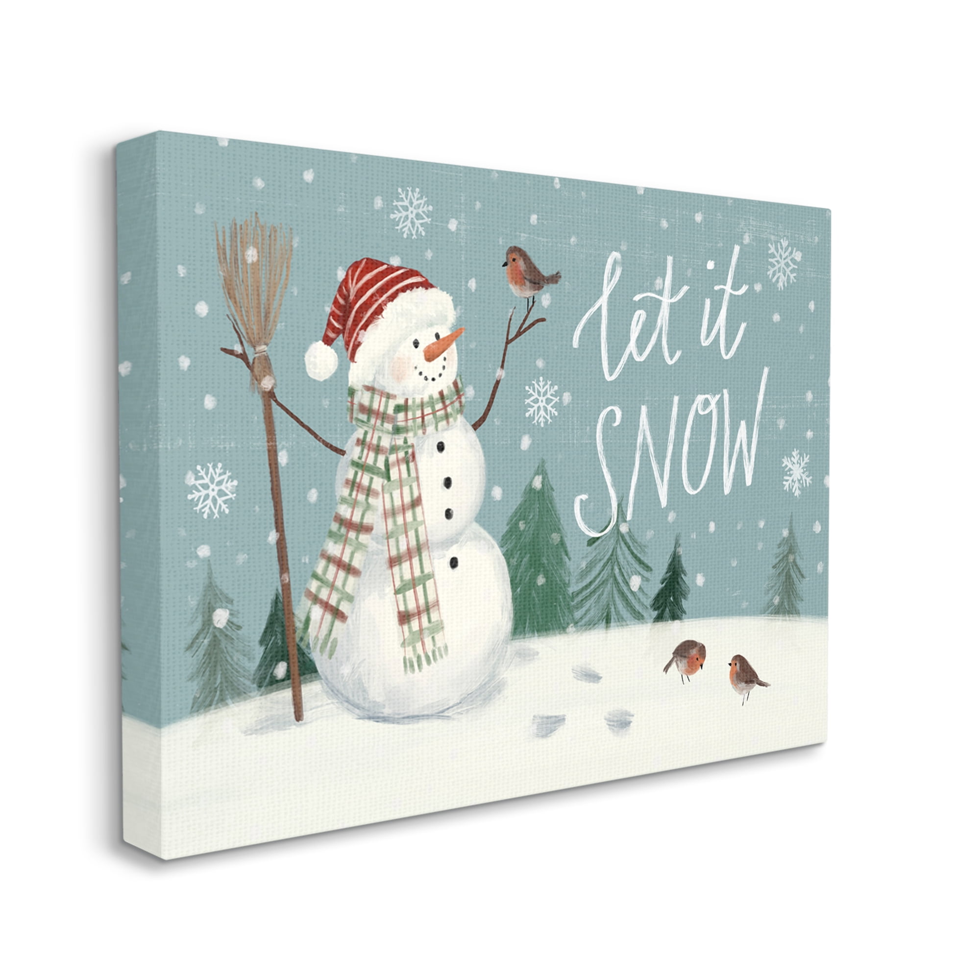 Let It Snow Magical Snowman in Scenic Snowfield Landscape Painting Gallery-Wrapped Canvas Print Wall Art