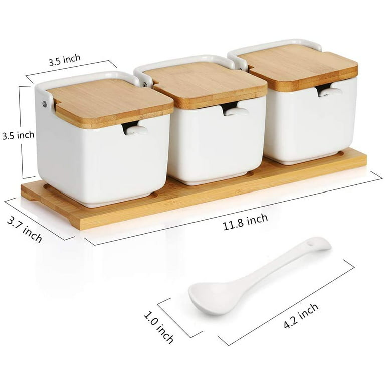 White Glass Spice Container Set With Shaker Bamboo Lids - Temu