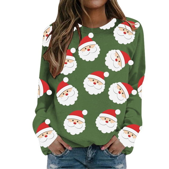 toraway Womens Sweatshirt Zip Up Womens Nouveau Noël Imprimé Col Rond Manches Longues Décontracté Mode Sweatshirt L