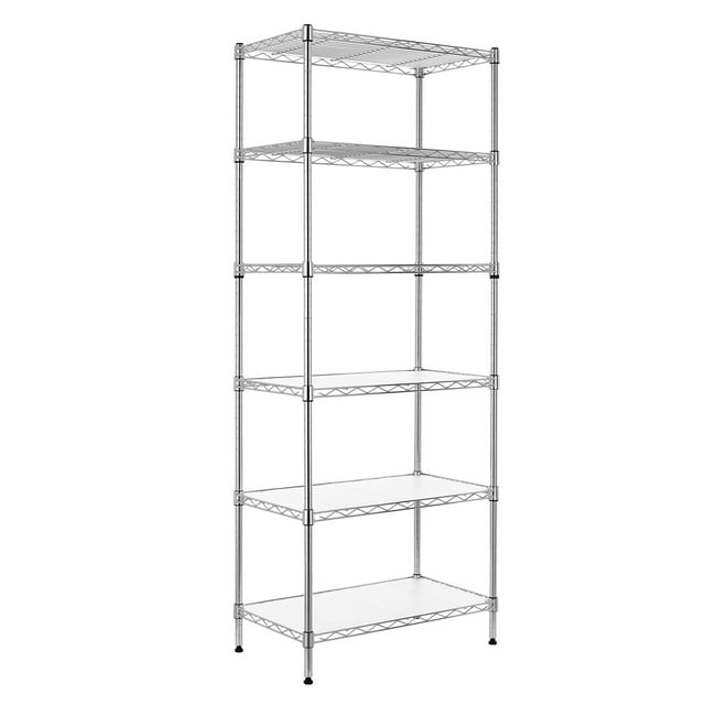 Finnhomy 6-Tier Wire Shelving Unit Adjustable Steel Wire Rack Shelving 6 Shelves Steel Storage Rack or Two 3 Tier Shelving Units with PE mat and Stable Leveling Feet, NSF Certified, Chrome