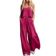 thumbnail image 3 of XUNKUSGA 2 Piece Sets for Women Casual Loose Square Neck Crop Tank Tops and Wide Leg Palazzo Pants Matching Sets Classic Summer Solid Color Women Sets,Pink,S, 3 of 10