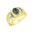 thumbnail image 3 of RYLOS Men's Rings Yellow Gold Plated Silver Rings Classic Designer Style 8X6MM Oval Gemstone & Diamond Ring Alexandrite Birthstone Rings For Men Size 12, 3 of 7