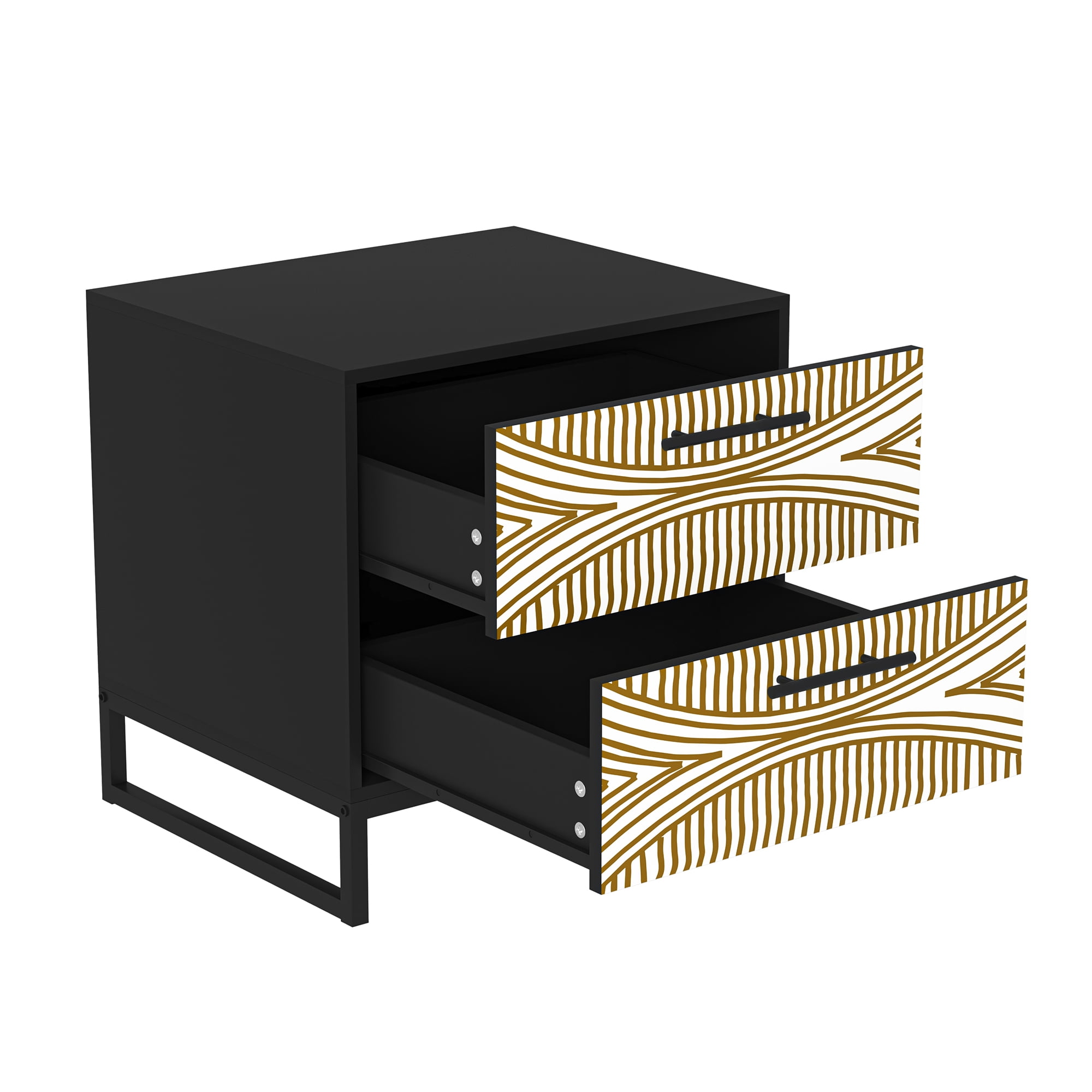 Finihen Modern Nightstand, Side Table with 2 Drawer, 3D Painted Design End Table with Metal Legs for Bedroom, Dorm and Small Spaces, Black Finihen Modern Nightstand, Side Table with 2 Drawer, 3D Painted Design End Table with Metal Legs for Bedroom, Dorm and Small Spaces, Black