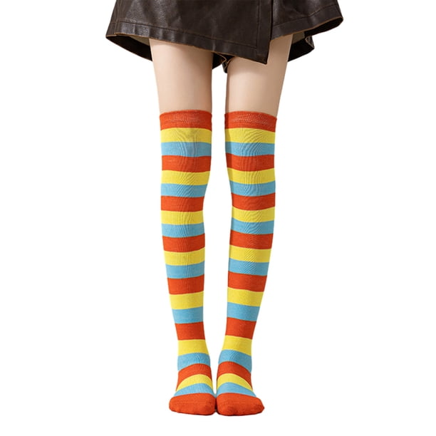 Calcetines altos a rayas para mujer, coloridos, por encima de la rodilla, retro, elásticos, para niñas, cosplay, disfraz de Lolita